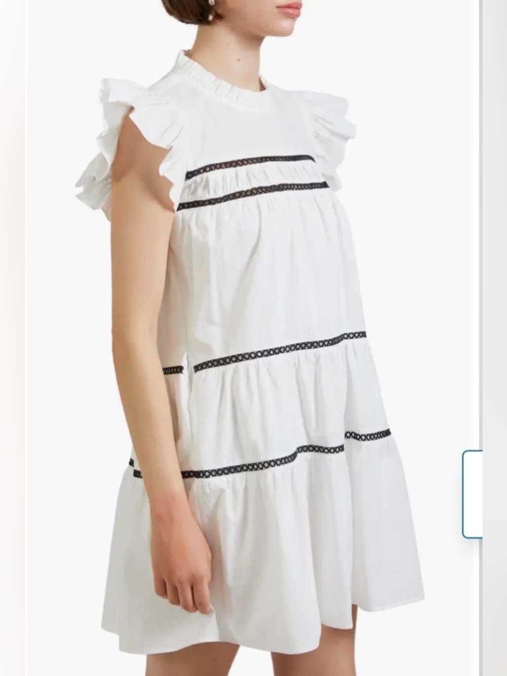 En Saison Aliza Babydoll Mini Dress White Ruffle Tiered M EUC Ruffle Sleeve - Picture 2 of 12